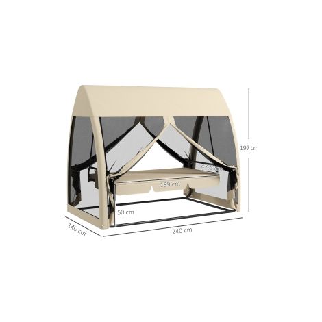 Outsuuny balançoire Hollywood 2-en-1 avec fonction couchage, balançoire de jardin 3 places avec baldaquin, moustiquaire, banc oscillant jusqu'à 300kg, chaise longue de jardin pour jardin, terrasse, 24 (1/5)