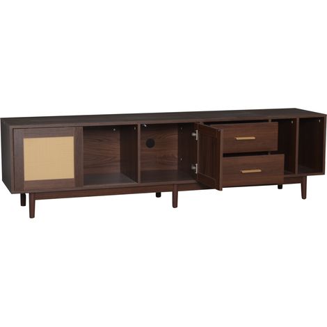 Mobile TV basso 190x40x52 cm in MDF marrone con ante effetto rattan e 2 cassetti (1/5)