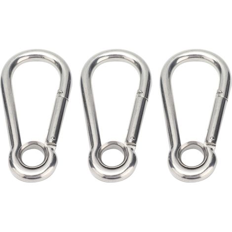 Lot de 3 mousquetons à ressort en acier inoxydable avec anneau, accessoires pour corde de sécurité M10 (10 mm)