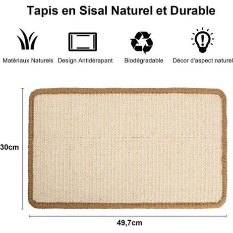 Tapis Griffoir - Sisal Naturel - 50 x 30 cm - Beige - Pour Chat - 1 Pièce (1/4)