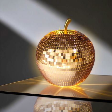 LED Glas Disco Apfel 16 cm - bronze - Deko Frucht in Discokugel Optik mit Timer