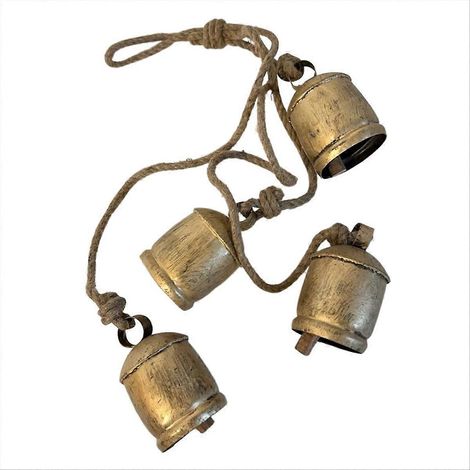 Ensemble de 4 cloches de vache sur corde, cloches porte-bonheur à suspendre au mur (1/5)