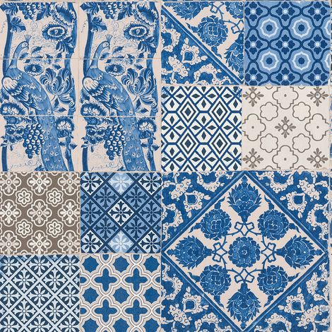 Papier peint carreaux de ciment Papier peint carrelage Papier peint intissé Beige Bleu Violet 369231 (1/4)