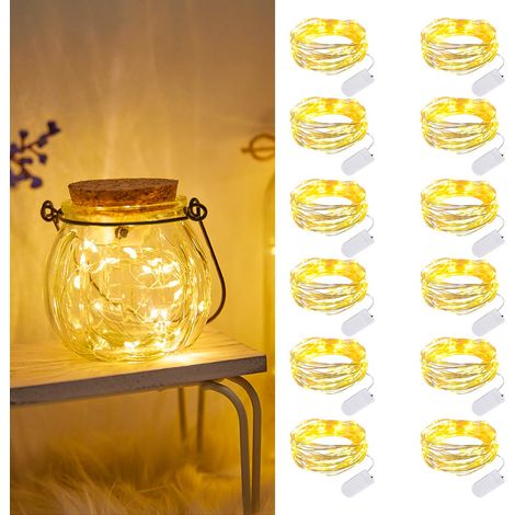 12 Pack Battery Operated Fairy Lights, 2 m 20 LEDs String Lights, Mini Battery Operated LED String Lights for Bottle, Wedding, Party, Christmas [Energy Class A] (1/5)