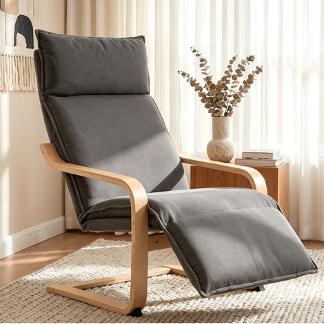 Sillón mecedora con reposapiés en tela efecto lino gris oscuro 90 x 67 x 105 cm OKWISH (1/5)