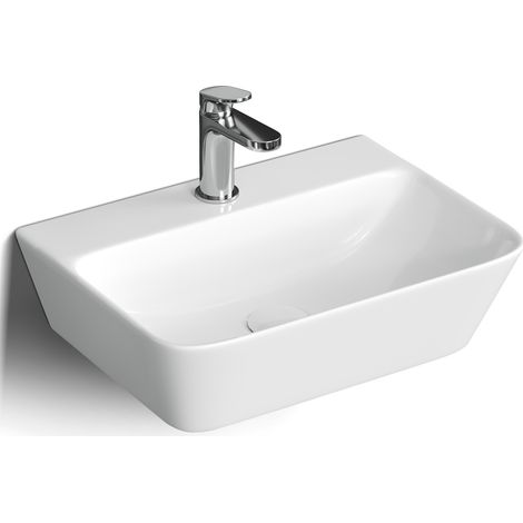 Horow – Vasque suspendue en céramique blanche 41 x 31 x 12 cm – Surface polie – Installation murale ou à poser – Pour salle de bain moderne