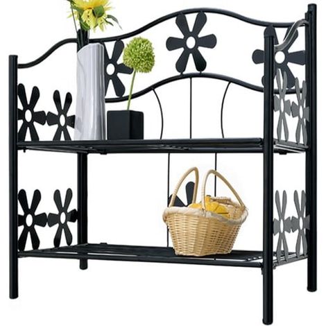 Étagère métal 2 niveaux - Motifs fleurs pour salon, salle de bain chambre