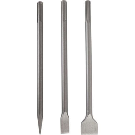 Ensemble de 3 burins plats à pointe plate pour perceuse à percussion rotative, 40 cm, pour le retrait de béton, de pierre et de carrelage. (1/5)