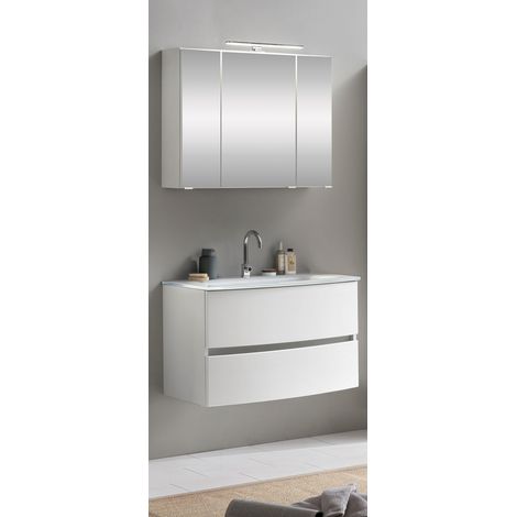 Waschplatz Set 2-tlg. 80 cm in matt weiß LAURIA-03 inkl. LED Beleuchtung, BxHxT: ca. 80x200x49 cm (1/5)