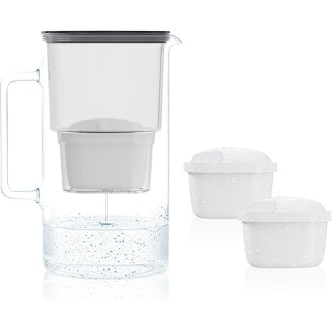 Carafe Filtrante en Verre 3L avec deux Filtres Eau, Compatibles avec Maxtra, Maxtra Plus, Kit Carafe avec 2 Cartouche Filtrante - Noir (1/5)