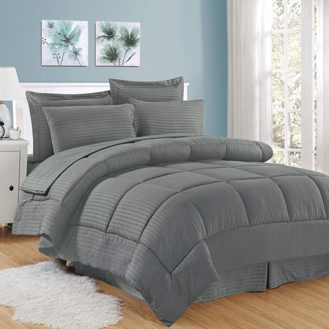 Ensemble de Couette Drap de lit Jupe et Couvre-oreillers Gris King Size Lot de 1