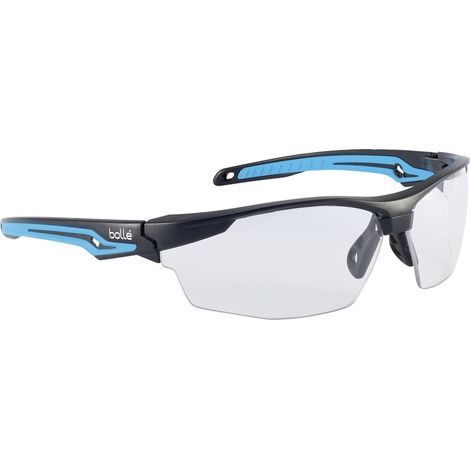 Bolle Sicherheitsbrille Tyron - Werkstatbrille mit Augenschutz nach EN166 und Rauchglas Sichtscheibe, schwarz/blau
