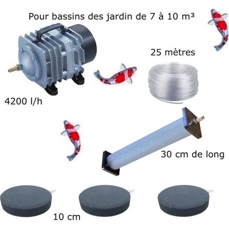 Set aération 1 Diffuseur 30 cm + 3 Disques 10 cm pour bassin de jardin de 7000 à 10000 litres (1/5)