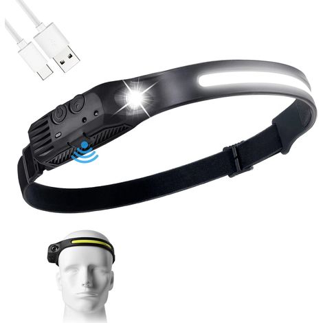 Lampe Frontale Rechargeable, Lampe Frontale LED Rechargeable USB, 600 Lumens IPX4 Étanche Mouvement Lampe, 5 Mode d’Éclairage Détecteur Pour Camping Randonnée [Classe énergétique A+++] (1/5)