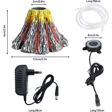 Décoration de Volcan pour Aquarium avec Pompe à Air et Éclairage LED Multicolore Ornement en Résine Paysage Sous-marin pour Vase et Bassin de Poissons