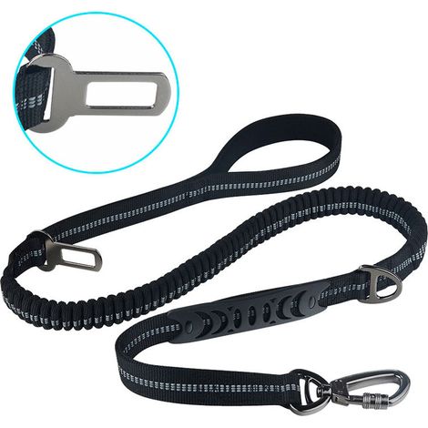 Laisse pour Chien, Laisse réglable avec Ceinture de sécurité pour Chien, poignée rembourrée Confortable et Fils réfléchissants (Noir) (1/5)