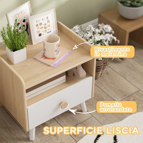 Table de nuit enfant en pin massif blanc, tiroir de rangement, 40x32,5x40 cm, parfaite pour chambre de 3 à 10 ans (1/5)