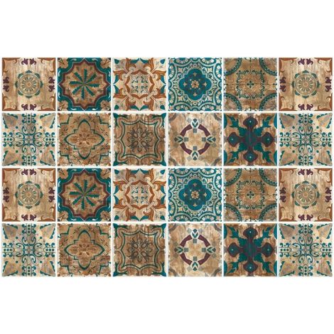 Carrelage Adhésif 20x20 Style Industriel Credence Adhesive pour Cuisine Brique,24 Pcs Stickers Muraux Salle de Bains Cuisine Carrelage Adhesif Mural avec Motifs de Carrelage Dalle Pvc Adhesive Murale
