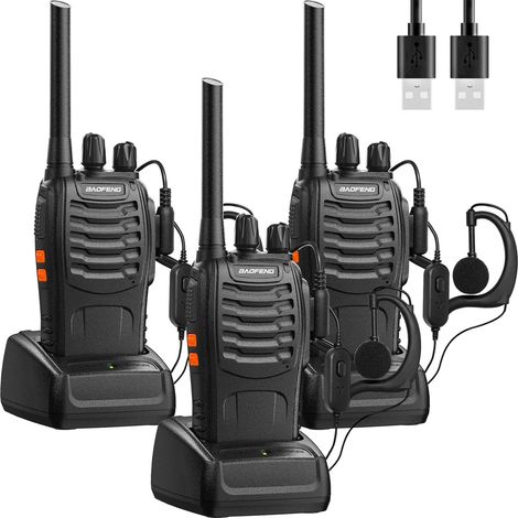 Talkie Walkie Radios Professionnelle Longue Portée 16 Canaux Rechargeable PMR446 Two-Way Radio,avec oreillette, USB Chargeur, Batterie(3 Pièces) (1/5)