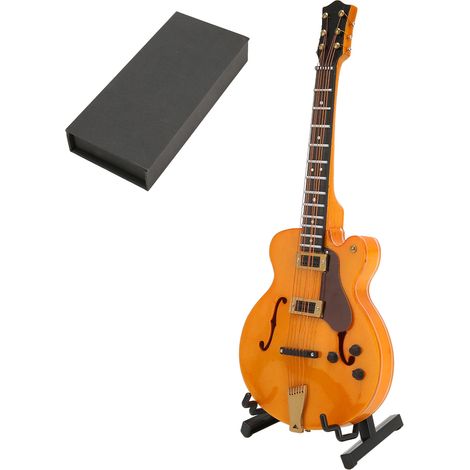 Guitare électrique miniature en bois doré creux avec support, instrument modèle réduit 7,1 pouces (1/5)