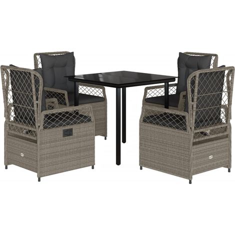 Maison Exclusive - Set Pranzo da Giardino 5pz con Cuscini Grigio Chiaro Polyrattan (1/5)