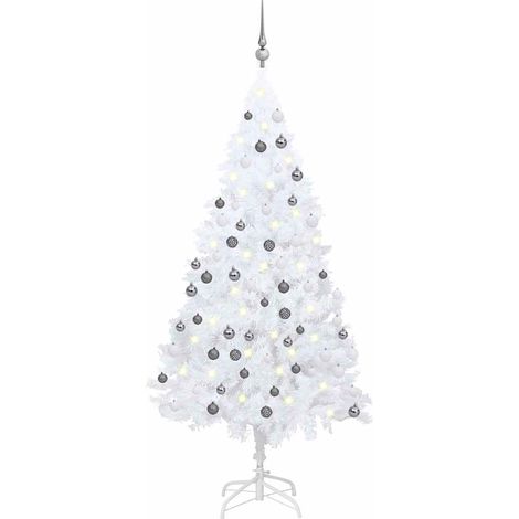 Künstlicher Weihnachtsbaum mit Beleuchtung & Kugeln Weiß 120 cm