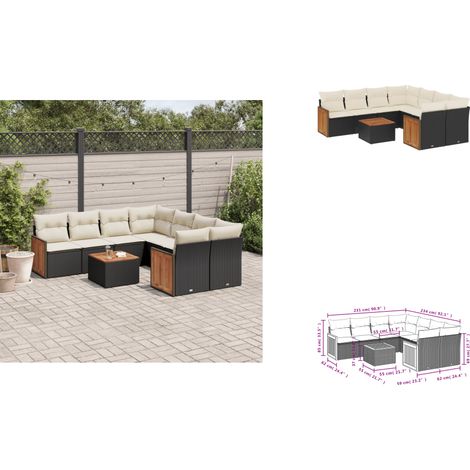 9-tlg. Garten-Sofagarnitur mit Kissen Schwarz Poly Rattan - Gartenmöbel - Esstisch - Lounge Set - Rattan Möbel - Outdoor Furniture (1/3)