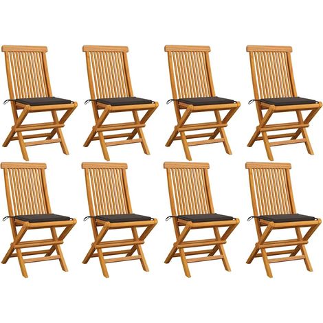Chaises de jardin et coussins taupe lot de 8 Bois teck massif (1/5)