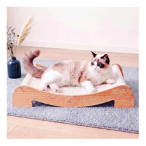 Cat Scratcher, 67.5 x 42.5 cm - Wooden Lounge with Natural Sisal, Solid Wood Horizontal Scratching Bed for Large Indoor Cats Cat Furniture (1/5)