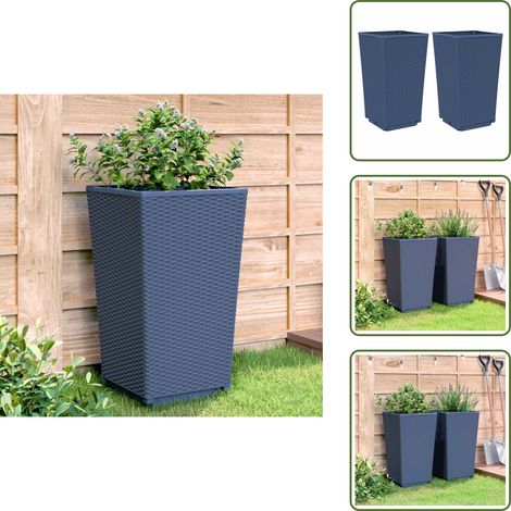 Pflanzkübel 2 Stk. Grau 32,5x32,5x57 cm PP - Blumentopf - Pflanzkübel - Gartenmöbel - Balkon Deko - Rattan Optik (1/5)