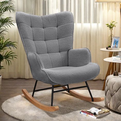 Chaise à bascule, fauteuil, chaise de loisirs avec coussin en bois, convient pour salon, chambre, balcon, moderne, cadre en acier, chaise pivotante, gris foncé(Expédition depuis la France) (1/5)