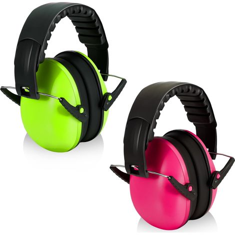 Confezione da 2 cuffie antirumore per bambini con autismo, cuffie sensoriali, padiglioni auricolari regolabili in acciaio rinforzato (3-14 anni), rosa/verde. (1/3)