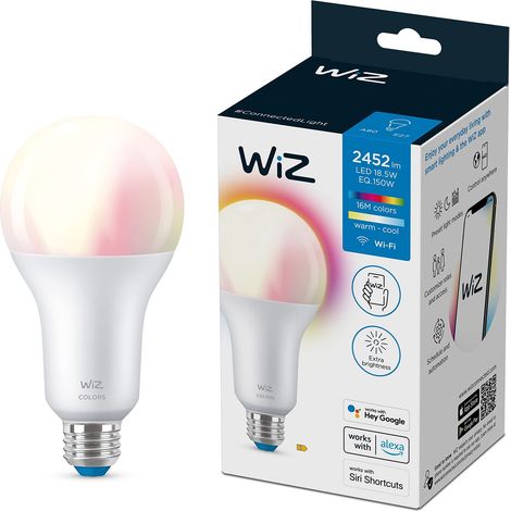 WiZ Lampadina Smart WiFi, Luce Bianca o Colorata Dimmerabile, E27, 18.5W, Tecnologia SpaceSense, Controllo Vocale (Alexa, Apple HomeKit, Google Home) (1/5)