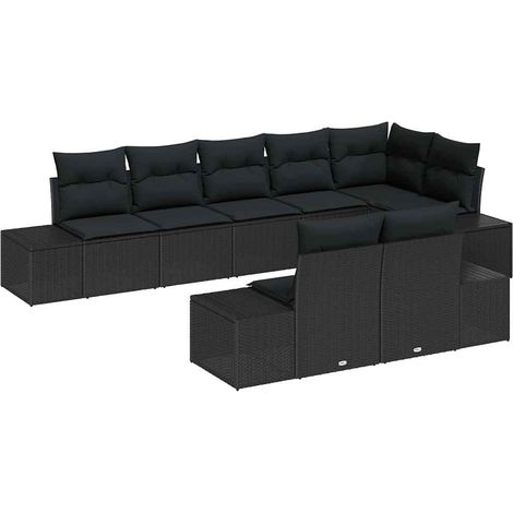 Garden Sofa Set with Storage 8 pcs Black Poly rattan vidaXL