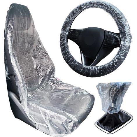 10 Pcs Car Seat Covers Disposable Clear Plastic Waterproof Dustproof Car Seat Covers with 10pcs Disposable Steering Wheel Covers and Dirt Proof Gear Shift Covers (1/5)