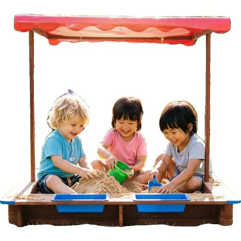 Bac à sable, Matériau Bois, Dimensions 126cm x 121cm x 118cm, Capacité de Charge 100kg, Âge Recommandé 3-8 Ans, Assemblage Requis Oui (1/5)