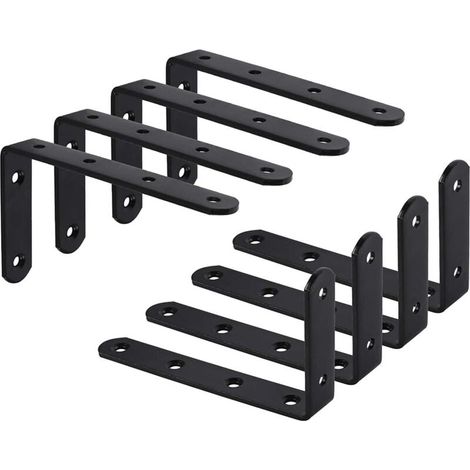 soportes para estantes de pared, soporte en forma de L, soporte de fijación para decoración de estantes, cocina, dormitorio, muebles, armarios colgantes, 125 x 75 x 3 mm, hierro negro. (1/4)