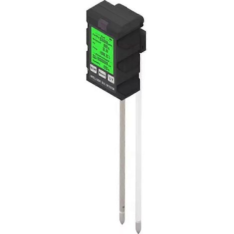 Intelligenter 6-in-1-Bodentester mit zwei Sonden, digitalem Display mit Hintergrundbeleuchtung, Temperatur- und Feuchtigkeitsanzeige (°F).