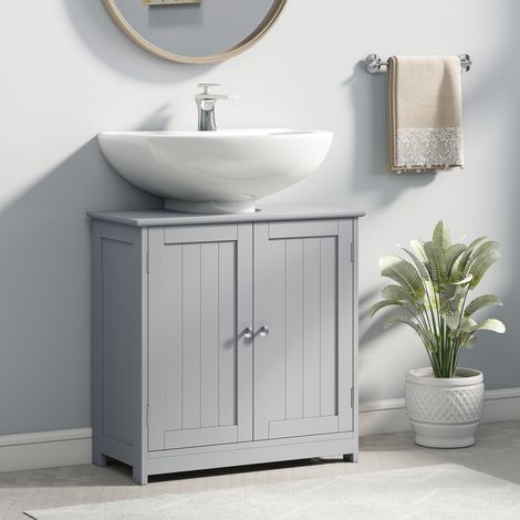Meuble salle de bain sous lavabo - meuble sous-vasque - placard 2 portes avec étagère 60L x 30l x 60H cm - en bois Gris