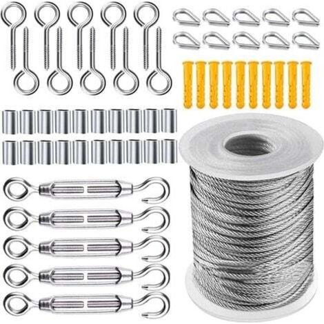 – Câble métallique 50m en acier inoxydable 304 – Revêtement nylon – Accessoires inclus pour installation rapide – Résistant aux intempéries (1/4)
