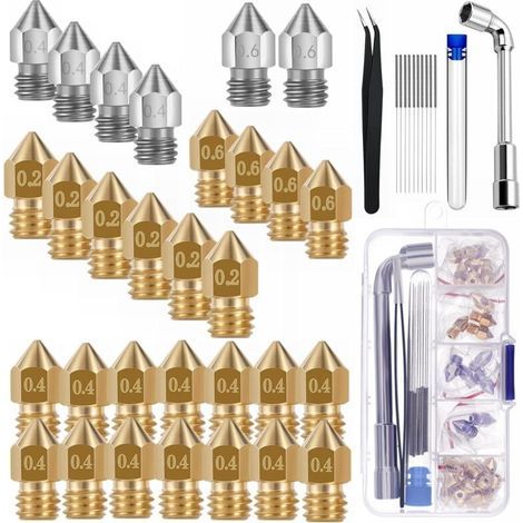 30 Stück 3D-Drucker Messingdüsen 0,4 mm 0,2 mm 0,6 mm für Creality Ender 3 V2 / Ender 3 / Ender 3 Pro / Ender 3 Max/Ender 5 Pro/Ender 3 S1/Ender 3 Neo/CR 10 Serie (1/4)