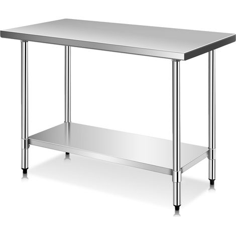 Table de travail cuisine en inox 122 x 61 x 90 cm haute capacité facile à nettoyer design contemporain en acier inoxydable argent