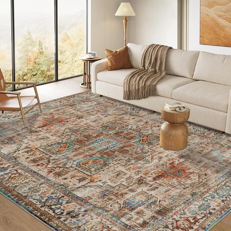 Tapis Salon 160x230cm Brown Boho Tapis pour Chambre Tapis de Sol à Courte Flor Profil Bas Endroit antidérapant Mat pour Salle à Manger Bureau Cuisine Salle à Manger (1/5)