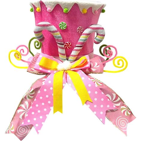 Tree Topper - Christmas Tree Topper Candy Cane Gingerbread Hat - Festive Holiday Decoration - Polyester - Pink (1/5)