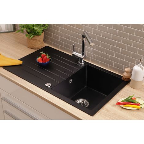 Küchenspüle Einbauspüle Spüle Granit Massiv 86 x 50 Schwarz Respekta Almonto