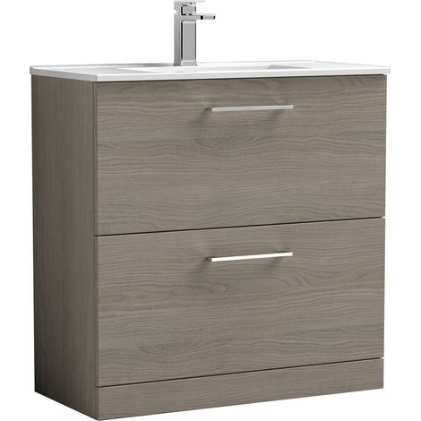 Balterley  Contemporary Bathroom 2 Soft Close Drawer & Minimalist Floor Standing Vanity Unit Basin, Solace Oak, 800mm
