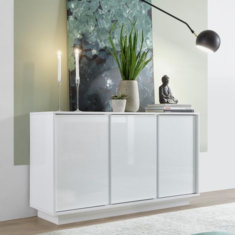 Buffet/bahut 3 portes blanc laqué brillant Iceland (1/5)