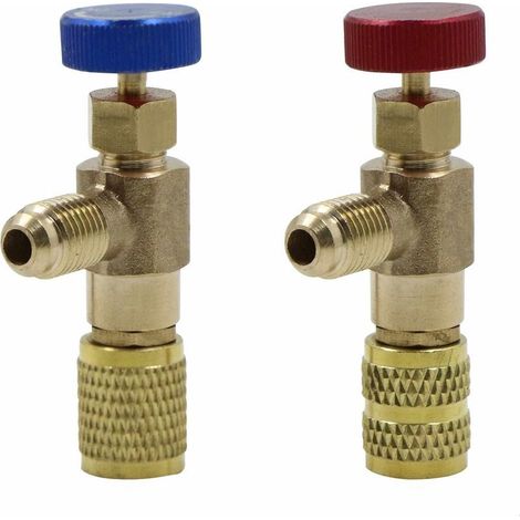 Flüssigkeitssicherheitsventil für Klimaanlagen – Durchflussventil-Adapter aus Messing, Anschlussstück für R410- und R22-Klimaanlagen-Durchflussschlauch, Kältemittelbefüllung, 2 Stück (1/5)