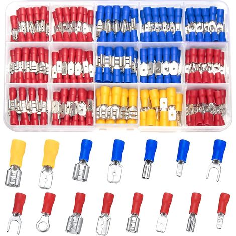 280 Pièces Cosses a Sertir Electriques, Connecteur Electriques Mâles et Femelles, pour Voiture, Cosses Plates, Cosses Fourches, Cosses Anneau (1/5)