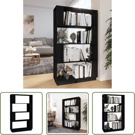 The Living Store Bibliothèque/Séparateur de pièce Noir 80x25x132 cm Pin massif - Bibliothèque - Bibliothèque Design - Meuble Rangement - Étagère - Séparateur De Pièce (1/5)